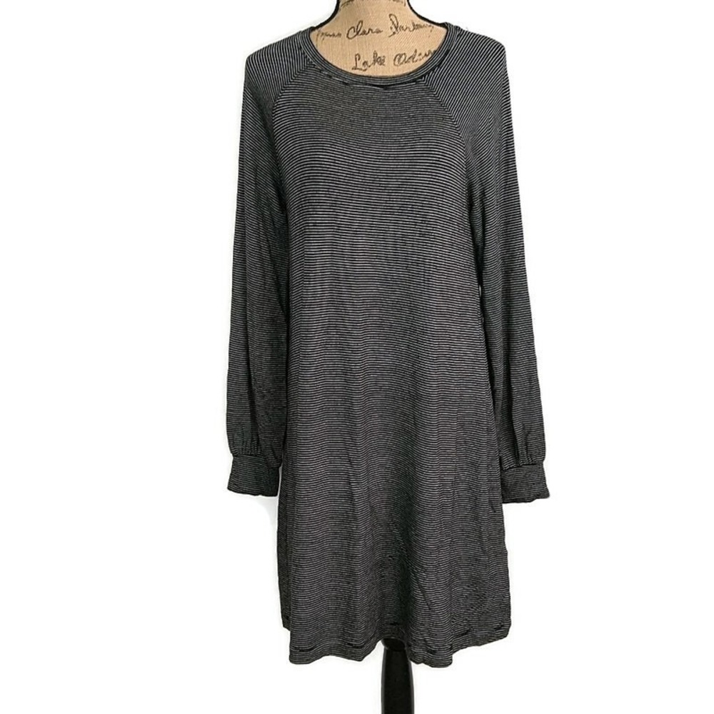 Daily Ritual Shift Dress Women Large Black White Striped Long Sleeve‎ Crew Neck